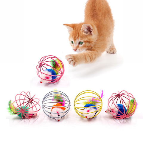 Cat Interactive Toy Stick Feather Wand With Small Bell Mouse Cage Toys Plastic Artificial Colorful Cat Teaser Toy Pet Supplies