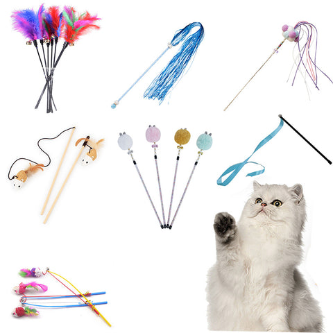 10 Style Cat Toys Plastic Kitten Interactive Stick Funny Cat Fishing Rod Game Wand Feather Stick Toy Pet Supplies Cat Accessory