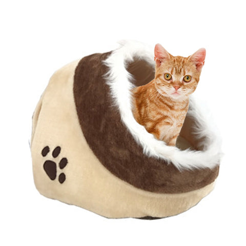 Pet Cat Small Pet Cotton Sleep Cave Beige Pet Cat Bed House Winter Dog Cat House Mat Cat Pet Sleeping Nest For Small Puppy Cat